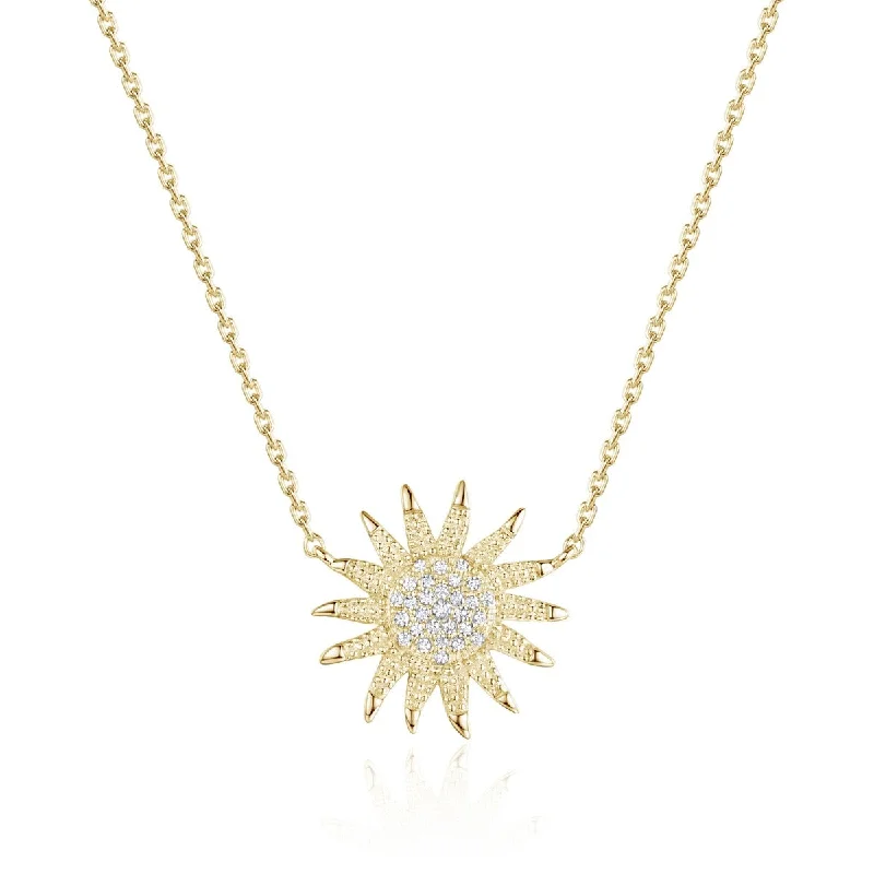 Spiral vine necklace-Diamond Sunflower 14K Yellow Gold Pendant Necklace