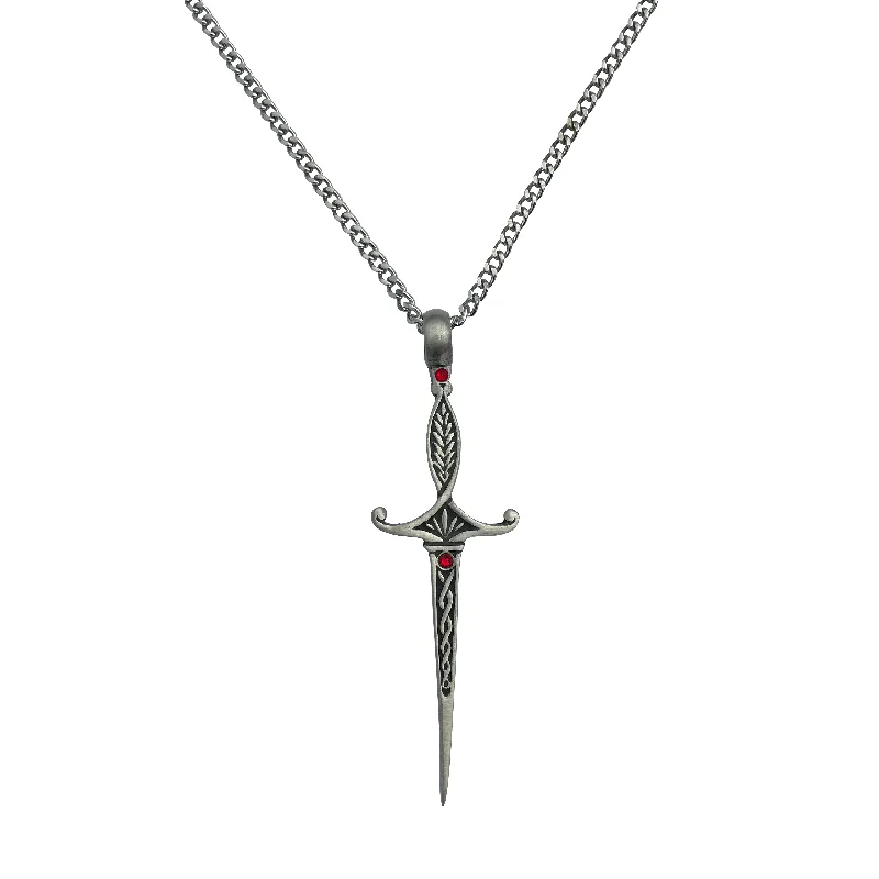 Shifted gem necklace-Fancy Sword Pendant with Extra Large Bail, on Men's Heavy Curb Chain Necklace, 24"