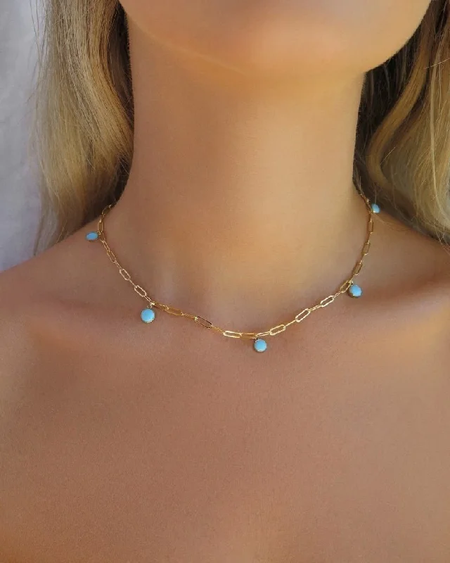 Powdered finish necklace-Five Turquoise Thick Drawn Cable Chain Necklace  - 14k Yellow Gold Fill