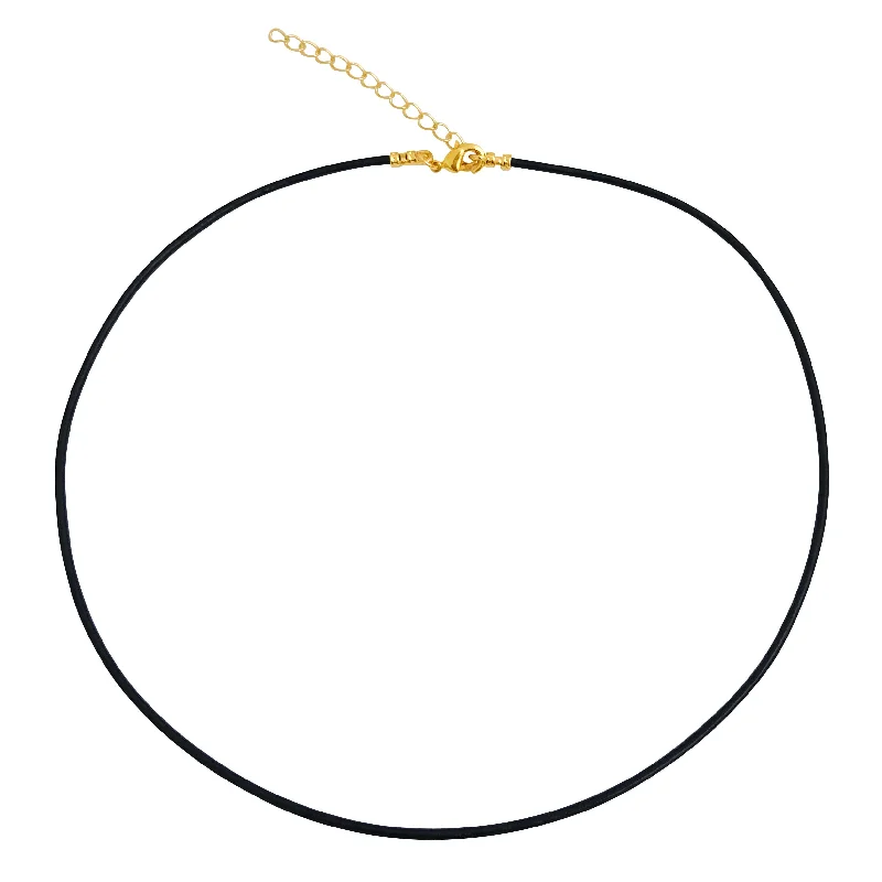 Jute braid necklace-Gold Plated 1.8mm Fine Black Leather Cord Necklace with 2" Extender Chain