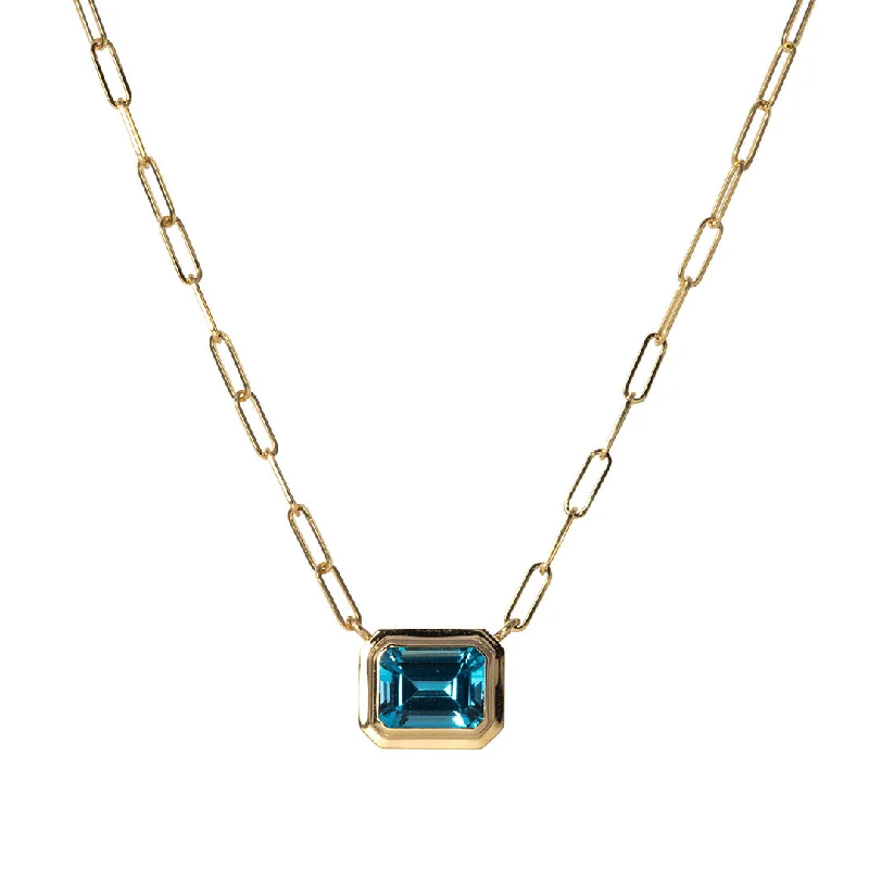 Quartzite shard necklace-Goshwara Emerald-Cut Blue Topaz 18K Gold Pendant Necklace