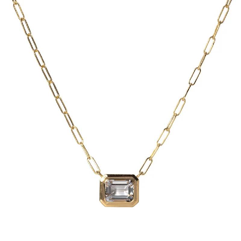 Primrose petal necklace-Goshwara Emerald-Cut Rock Crystal 18K Gold Pendant Necklace