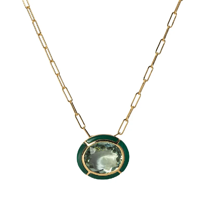 Teardrop design necklace-Goshwara Prasiolite & Malachite Inlay 18K Gold Pendant Necklace