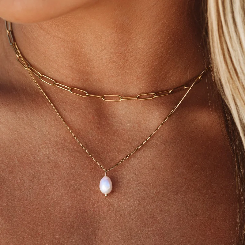 Navy sodalite necklace-"Isla" Layered Pearl Necklace