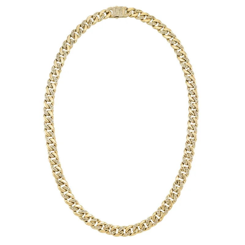 Primrose petal necklace-King by Simone I Smith Yellow Stainless Steel and Crystal 24-inch 11.9MM Cuban Link Chain