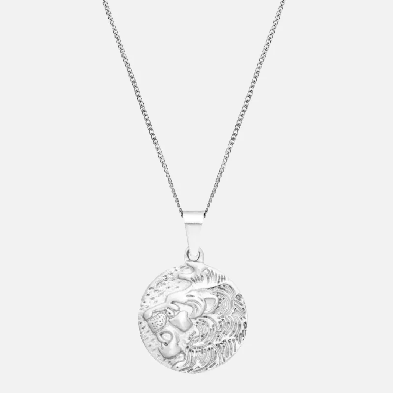 Border stone necklace-"LION" PENDANT - WHITE GOLD