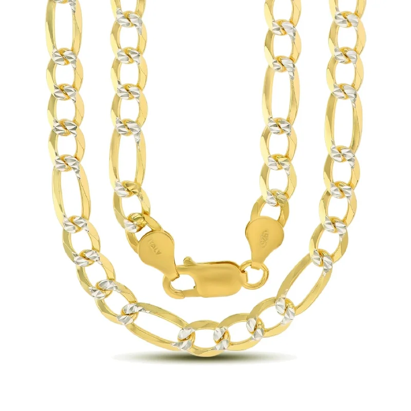 Linen band necklace-Luxe Layers 14KT Yellow Gold Plated Sterling Silver 24-inch 6.6MM Pave Figaro Chain