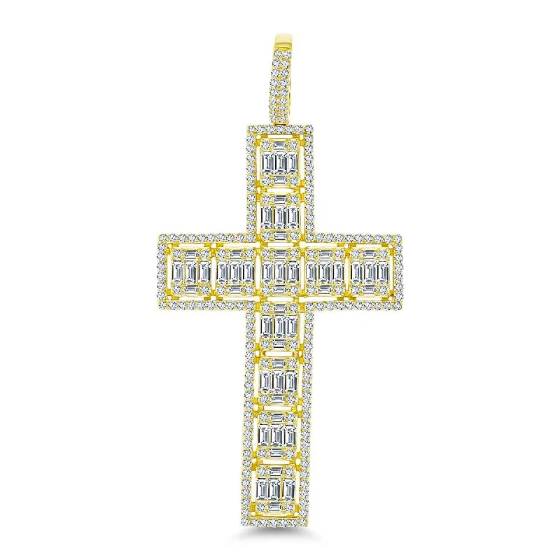 Layered cut necklace-Luxe Layers 14KT Yellow Gold Plated Sterling Silver Cubic Zirconia 83X40MM Cross Pendant. Chain Not Included