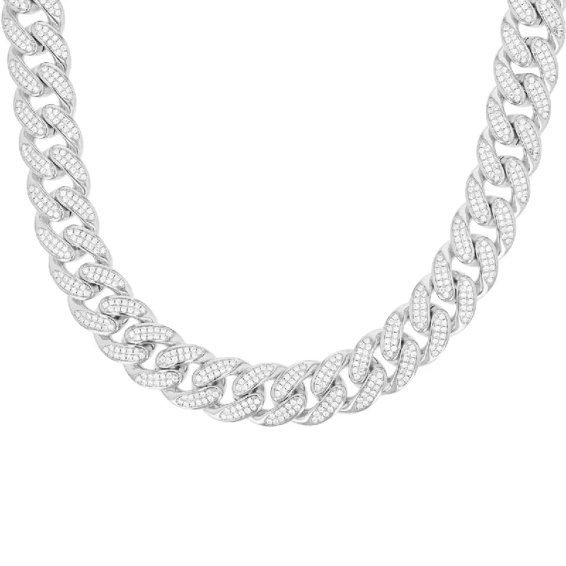 Prairie style necklace-Luxe Layers Sterling Silver Cubic Zirconia 24-inch 15MM Cuban Link Chain