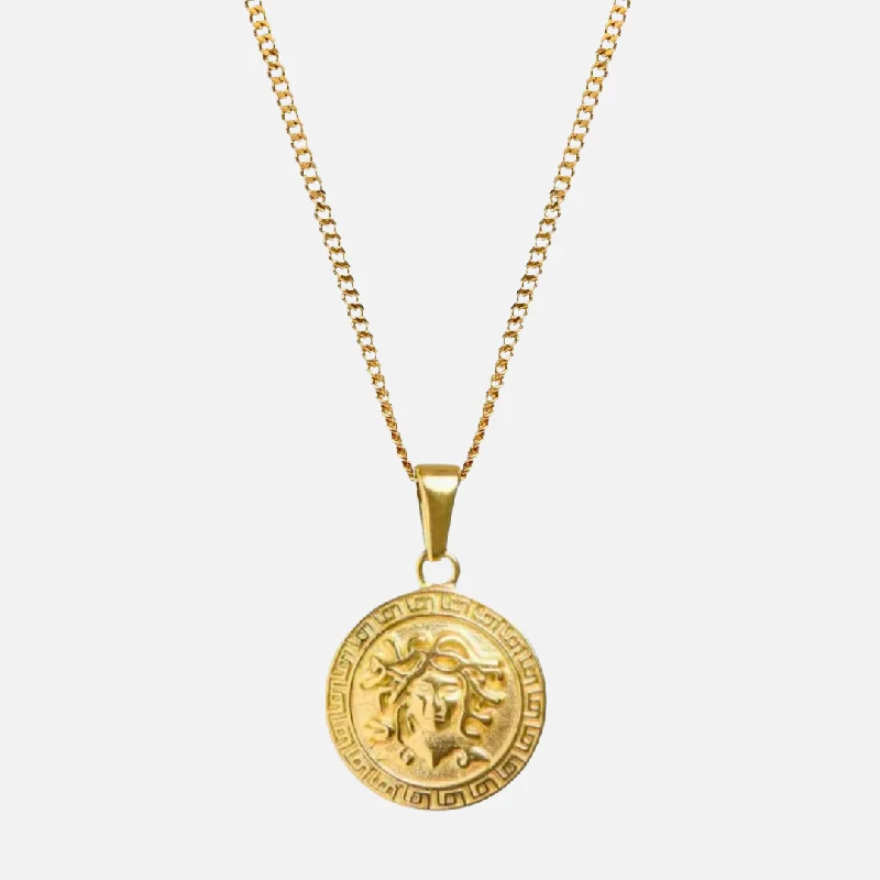 Zinc finish necklace-"MEDUSA" PENDANT - GOLD