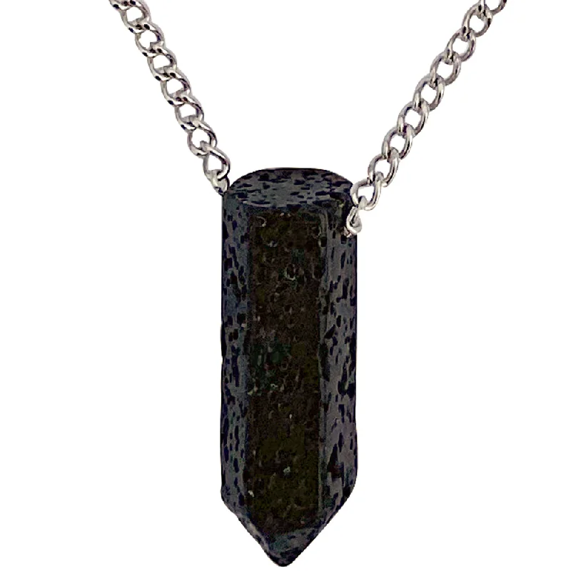 Raised bezel necklace-Modern Men's Genuine Black Lava Rock Point Pendant on Stainless Steel Chain Necklace, 27"