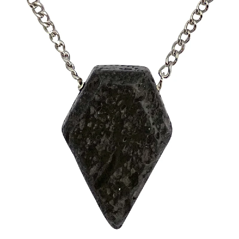 Denim weave necklace-Modern Men's Genuine Black Lava Rock Arrowhead Pendant on Stainless Steel Chain Necklace, 27"