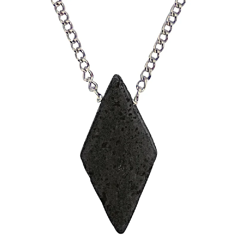 Knit stripe necklace-Modern Men's Genuine Black Lava Rock Diamond Pendant on Stainless Steel Chain Necklace, 27"