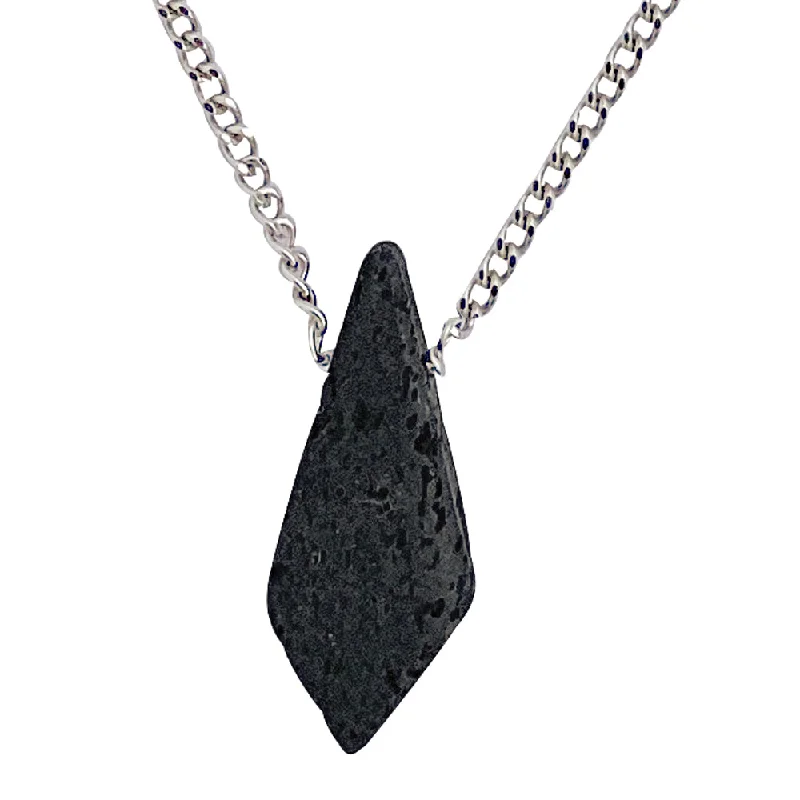 Ash pearl necklace-Modern Men's Genuine Black Lava Rock Kite Pendant on Stainless Steel Chain Necklace, 27"