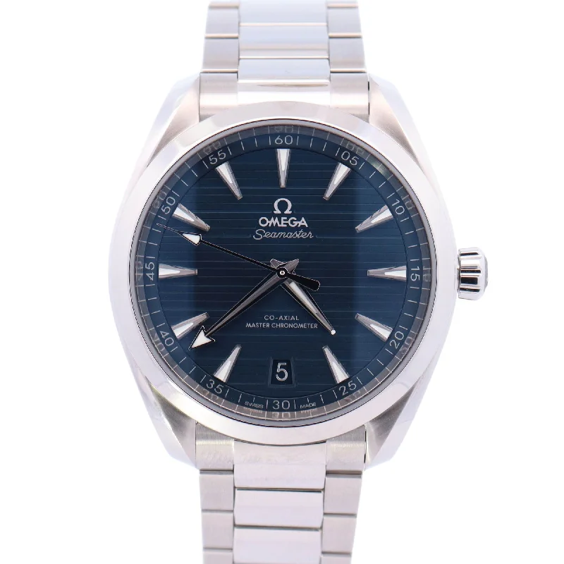 Polished pebble necklace-Omega Aqua Terra Stainless Steel 41mm Blue Stick Dial Watch. Reference# 220.10.41.21.03.004