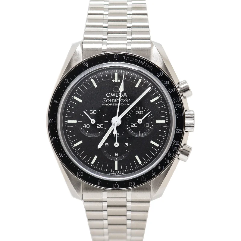 Stamped pattern necklace-Omega Mens Speedmaster Stainless Steel 42mm Black Chronograph Dial Watch Reference# 310.30.42.50.01.002