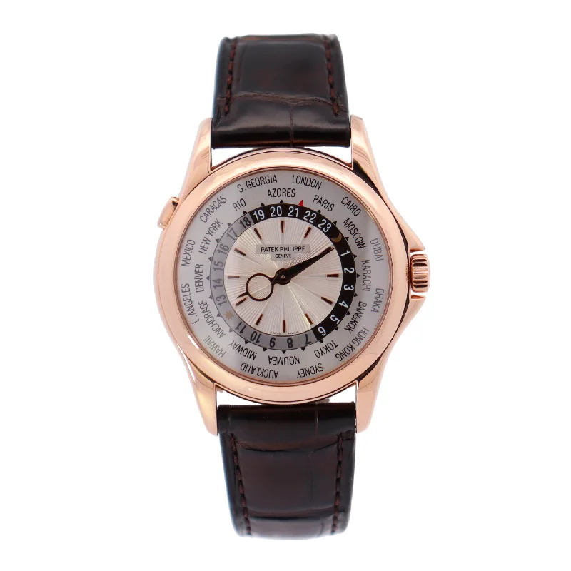 Ripple stripe necklace-Patek Philippe World Time Rose Gold 38mm White World Timer Dial Watch Reference# 5130R