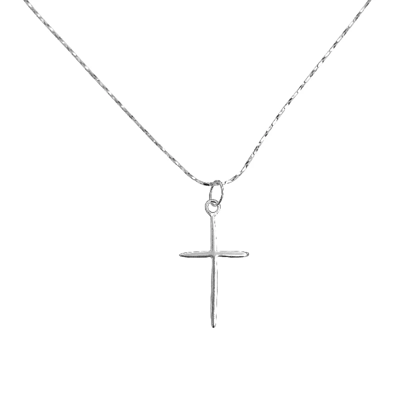 Stellar glow necklace-Petite Rounded Sterling Silver Cross Charm Necklace with Gossamer Thin Sterling Silver 18" Chain