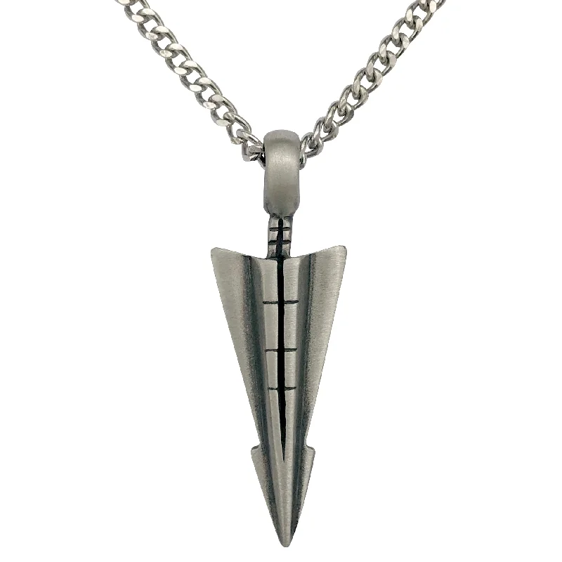 Beak tip necklace-Pewter Arrowhead Pendant with Extra Large Bail, on Men's Heavy Curb Chain Necklace, 24"