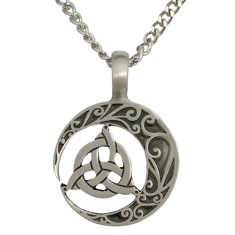 Welded edge necklace-Pewter Celtic Crescent Moon Pendant with Extra Large Bail, on Men's Heavy Curb Chain Necklace, 24"