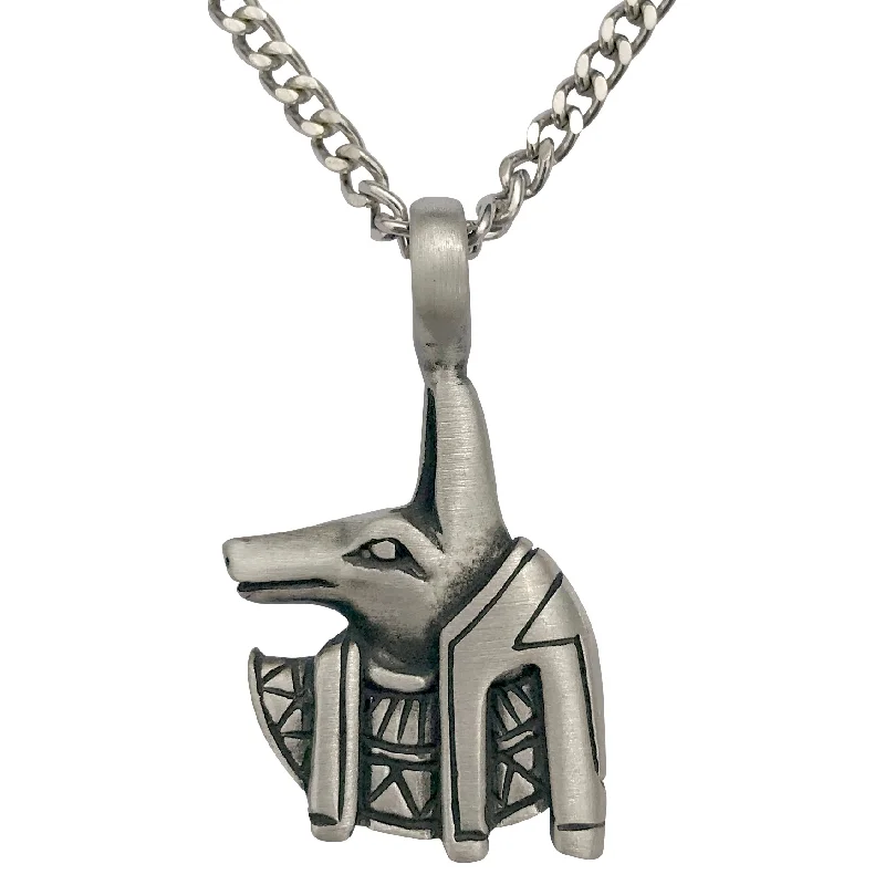 Recycled object necklace-Pewter Egyptian Anubis Pendant with Extra Large Bail, on Men's Heavy Curb Chain Necklace, 24"