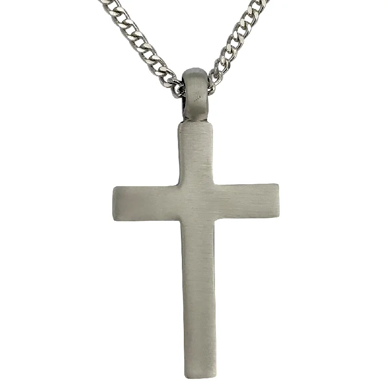 Jute braid necklace-Pewter Plain Large Cross Pendant with Extra Large Bail, on Men's Heavy Curb Chain Necklace, 24"