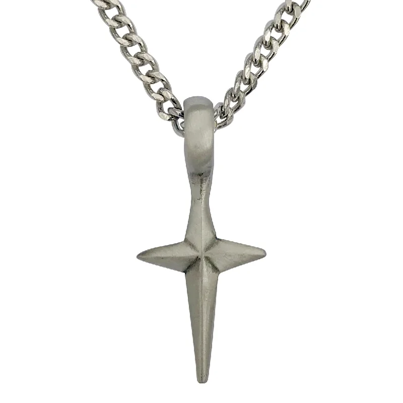 Folk ikat necklace-Pewter Spike Cross Pendant with Extra Large Bail, on Men's Heavy Curb Chain Necklace, 24"