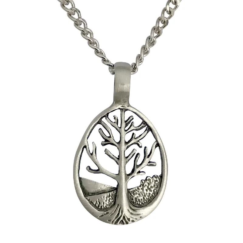 Navy sodalite necklace-Pewter Tree of Life Pendant with Extra Large Bail, on Men's Heavy Curb Chain Necklace, 24"