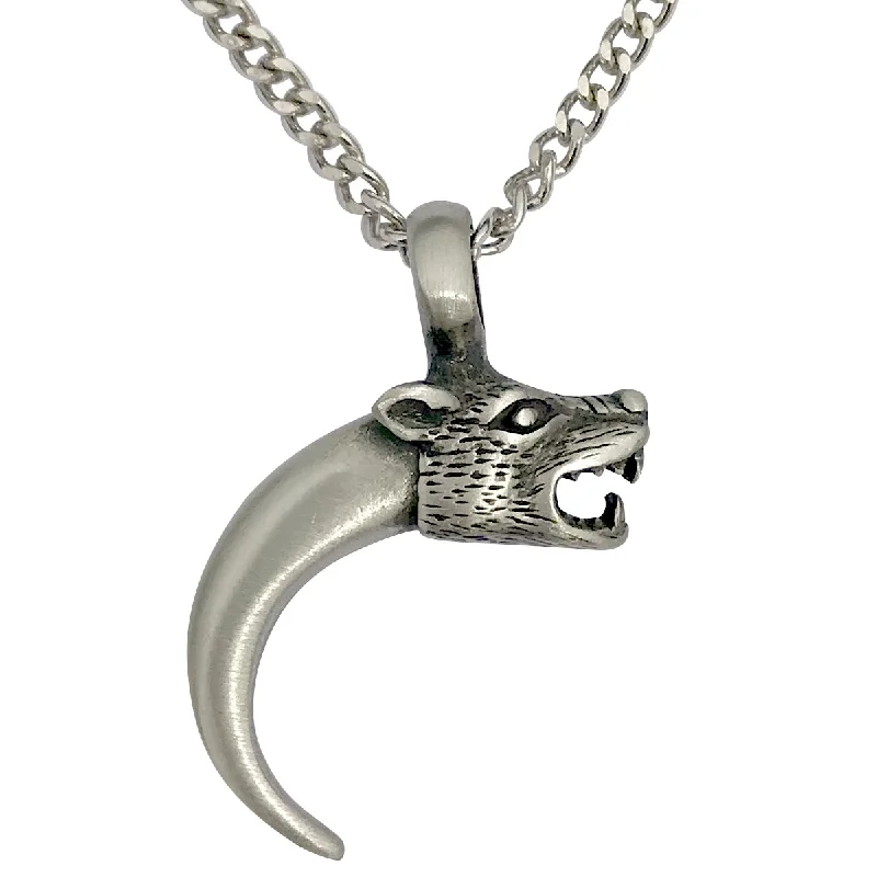 Arched chain necklace-Pewter Wolf Claw Pendant with Extra Large Bail, on Men's Heavy Curb Chain Necklace, 24"