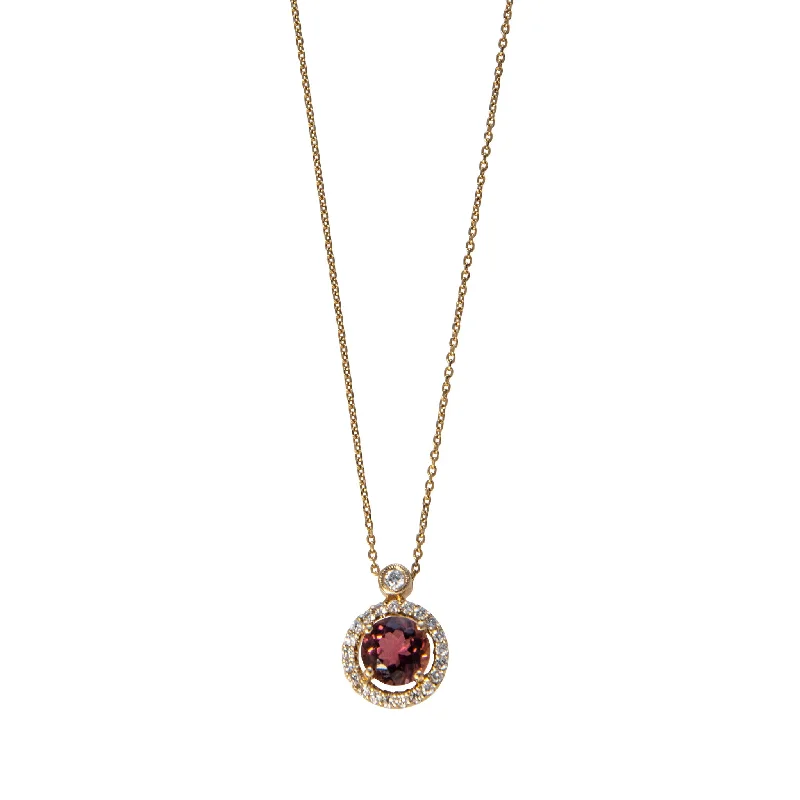 Radial star pendant necklace-Pink Tourmaline & Diamond Halo Pendant 14K Gold Necklace