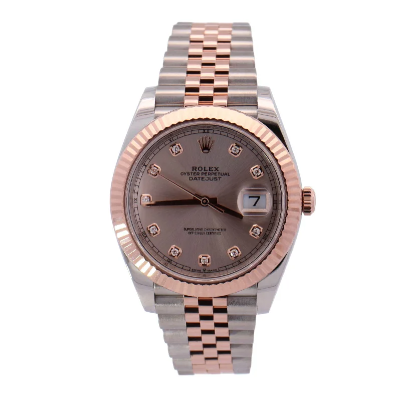 Kelp frond necklace-Rolex Datejust Rose Gold and Stainless Steel 41mm Sundust Diamond Dial Watch Reference# 126331