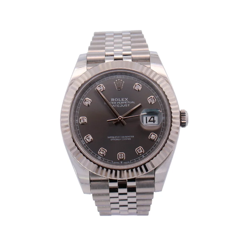 Natural finish necklace-Rolex Datejust Stainless Steel 41mm Rhodium Diamond Dial Watch Reference# 126334