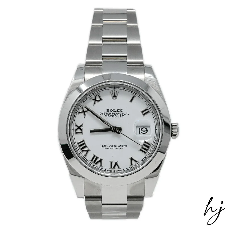 Cedar nut necklace-Rolex Datejust Stainless Steel 41mm White Roman Dial Watch Reference#: 126300