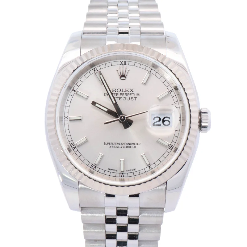 Archaic necklace-Rolex Datejust TT Stainless Steel & White Gold 36mm Silver Stick Dial Watch Reference#: 116234