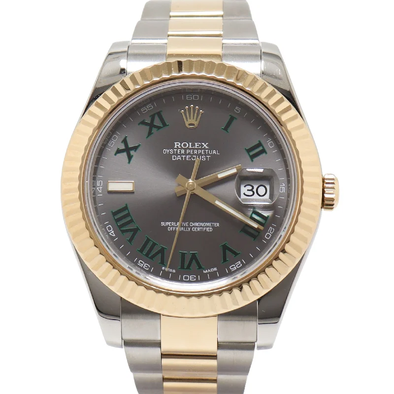 Abstract print necklace-Rolex Datejust TT Stainless Steel & Yellow Gold 41mm Grey Roman Dial Watch Reference#: 116333