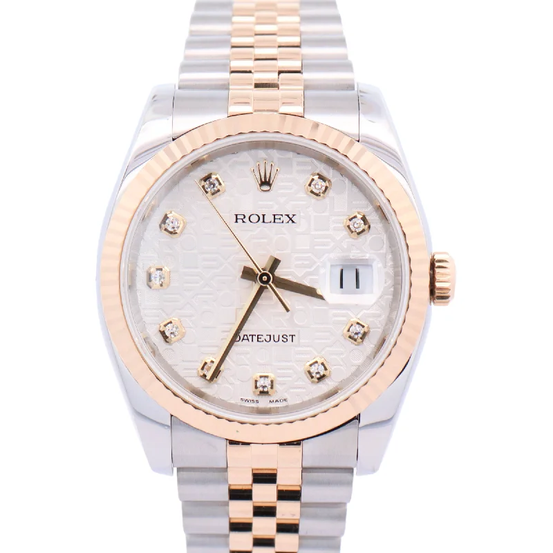 Thyme leaf necklace-Rolex Datejust Two Tone Yellow Gold & Steel 36mm White Jubilee Diamond Dial Watch Reference#: 116233