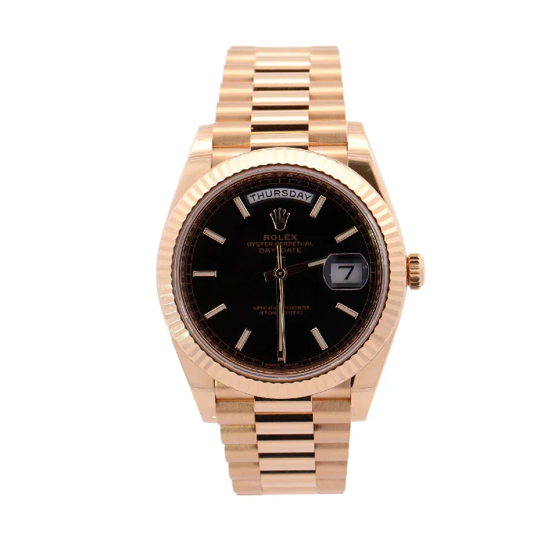 Subtle color necklace-Rolex Day Date 40 Yellow Gold Black Stick Dial Watch Reference# 228238