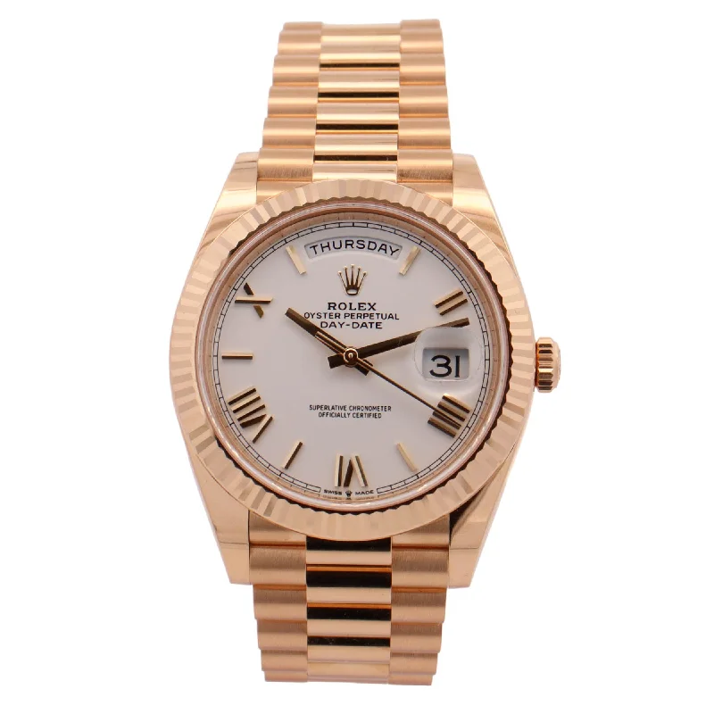 Pointed edge necklace-Rolex Day-Date Yellow Gold 40mm White Roman Dial Watch Reference# 228238