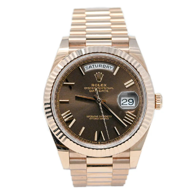 Droplet stone necklace-Rolex Daydate Rose Gold 40mm Chocloate Roman Dial Watch Reference#: 228235