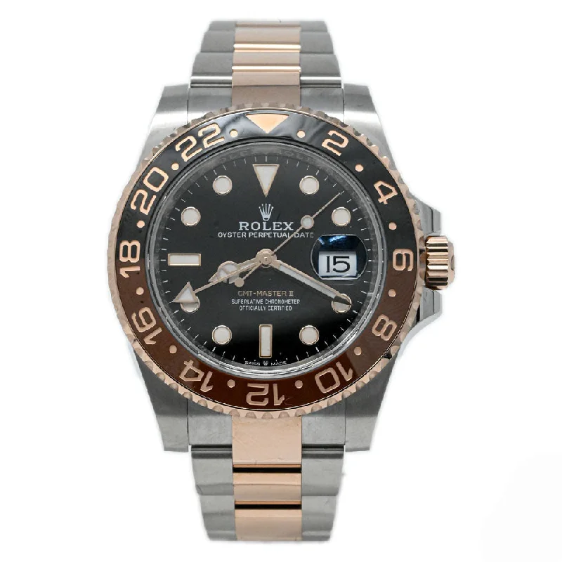 Cyclical spiral necklace-Rolex GMT Master II "Rootbeer" Two Tone Rose Gold & Stainless Steel 40mm Black Dot Dial Watch Reference#: 126711CHNR