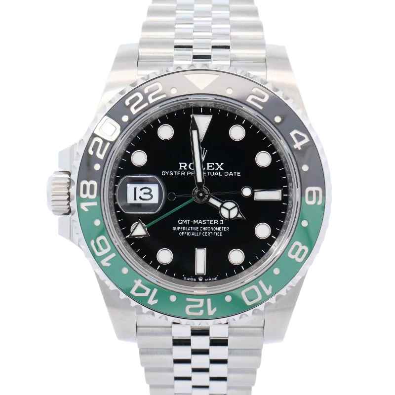 Bunched chain necklace-Rolex GMT Master II "Sprite" 40mm Stainless Steel Black Dot Dial Watch Reference# 126720VTNR