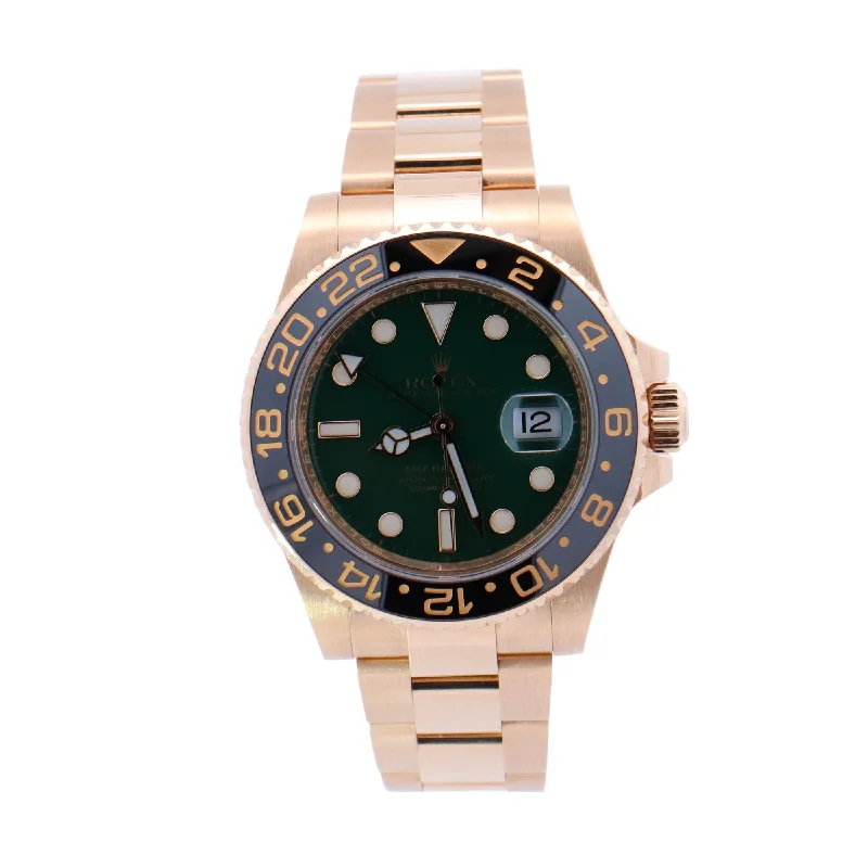 Medieval style necklace-Rolex GMT Master II Yellow Gold 40mm Green Dot Dial Watch Reference# 116718