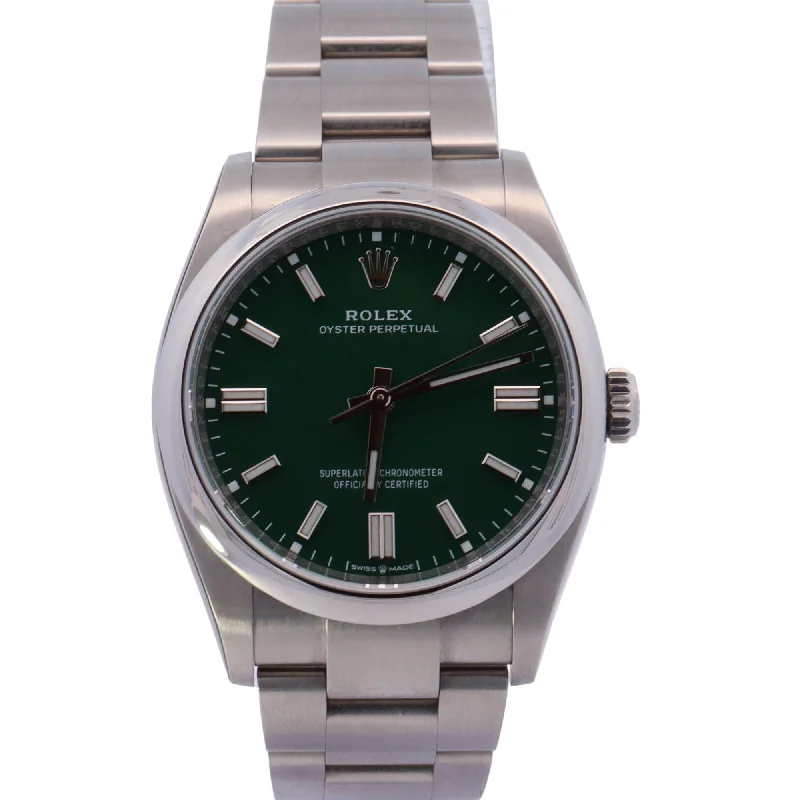 Hooked chain necklace-Rolex Oyster Perpetual Stainless Steel 36mm Green Stick Dial Watch Reference# 126000