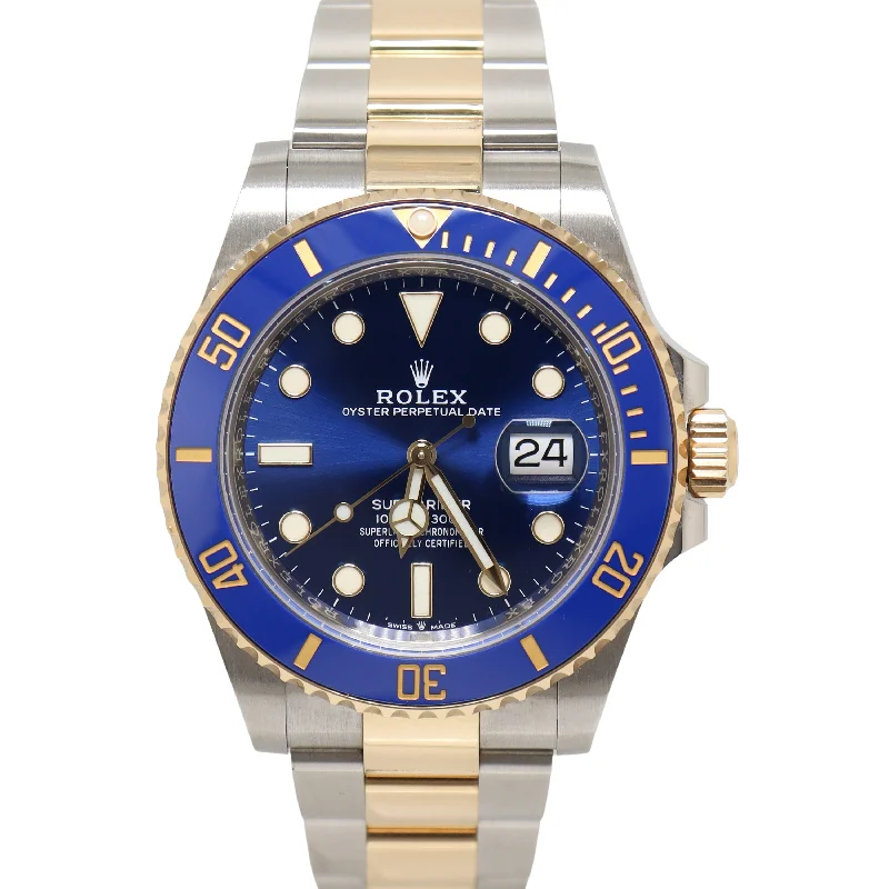 Peaked charm necklace-Rolex Submariner TT Stainless Steel & Yellow Gold 41mm Blue Dot Dial Watch Reference#: 126613LB