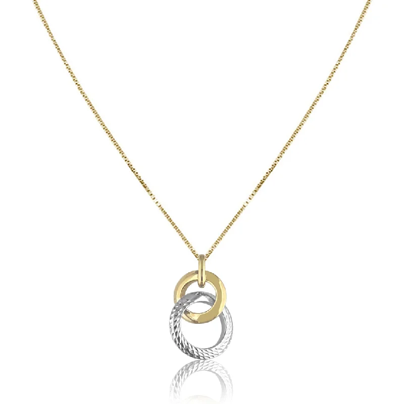 Arced chain necklace-14K Two tone double circle pendant necklace