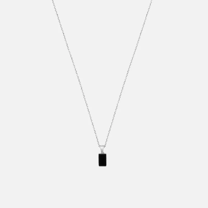 Gill slit necklace-"CARRÉ" ONYX PENDANT - WHITE GOLD