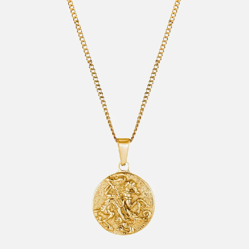 Raised bezel necklace-"ST GEORGE" PENDANT - GOLD