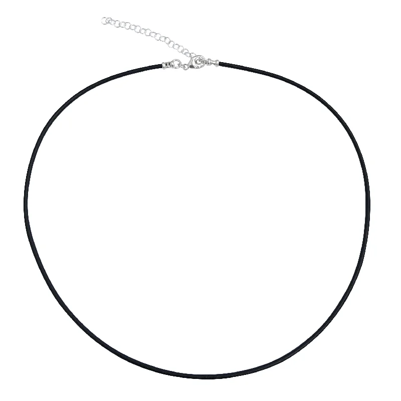 Kelp frond necklace-Sterling Silver 1.8mm Fine Black Leather Cord Necklace with 2" Extender Chain