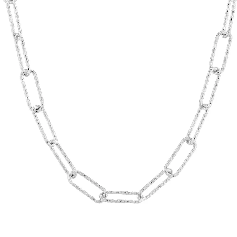 Denim weave necklace-Sterling Silver 18-inch 4MM Diamond-cut Fashion Paper Clip Chain