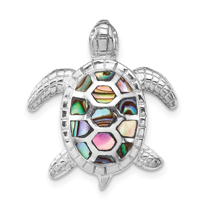 Grid weave necklace-Sterling Silver 23X21MM Abalone Turtle Pendant. Chain Not Included